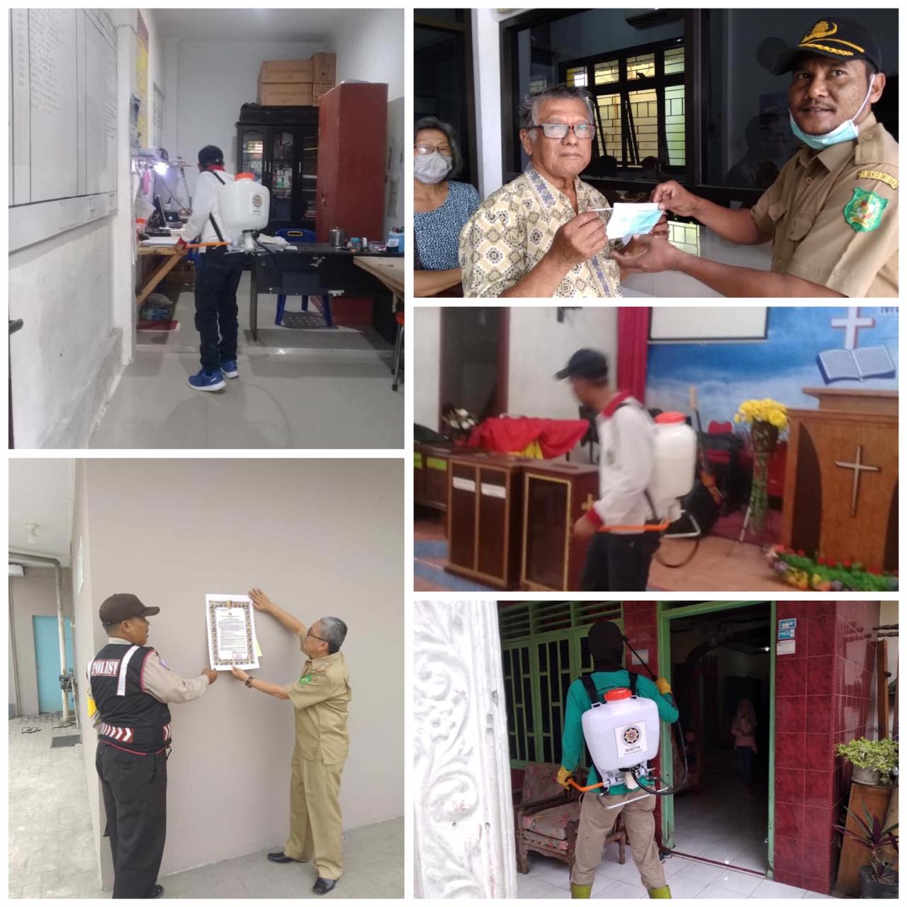 Penyemprotan Disinfektan dan pembagian masker